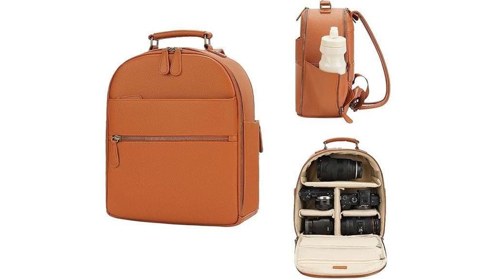 classic small pu leather camera backpack